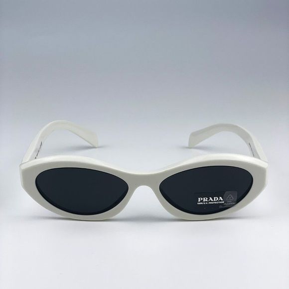 Prada PR26ZS 17K08Z Sunglasses Talc White Dark Grey Oval Women - Picture 9 of 14